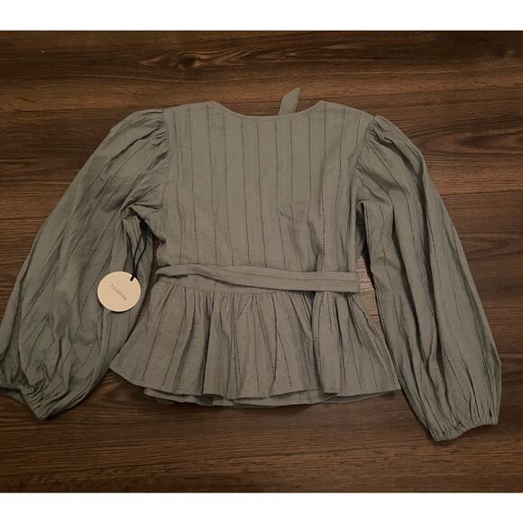 NWT Tularosa Candace Boho Sage Green wrap eyelet puff sleeves top blouse sz: S - Picture 7 of 13